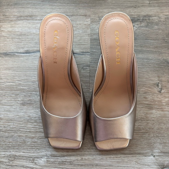 COACH Laurence Metallic Leather Sandals in Platinum Champagne Size 8.5 - Picture 6 of 15